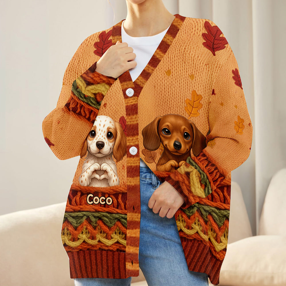 Autumn Cat And Dog - Personalized Dog Cardigan Sweater