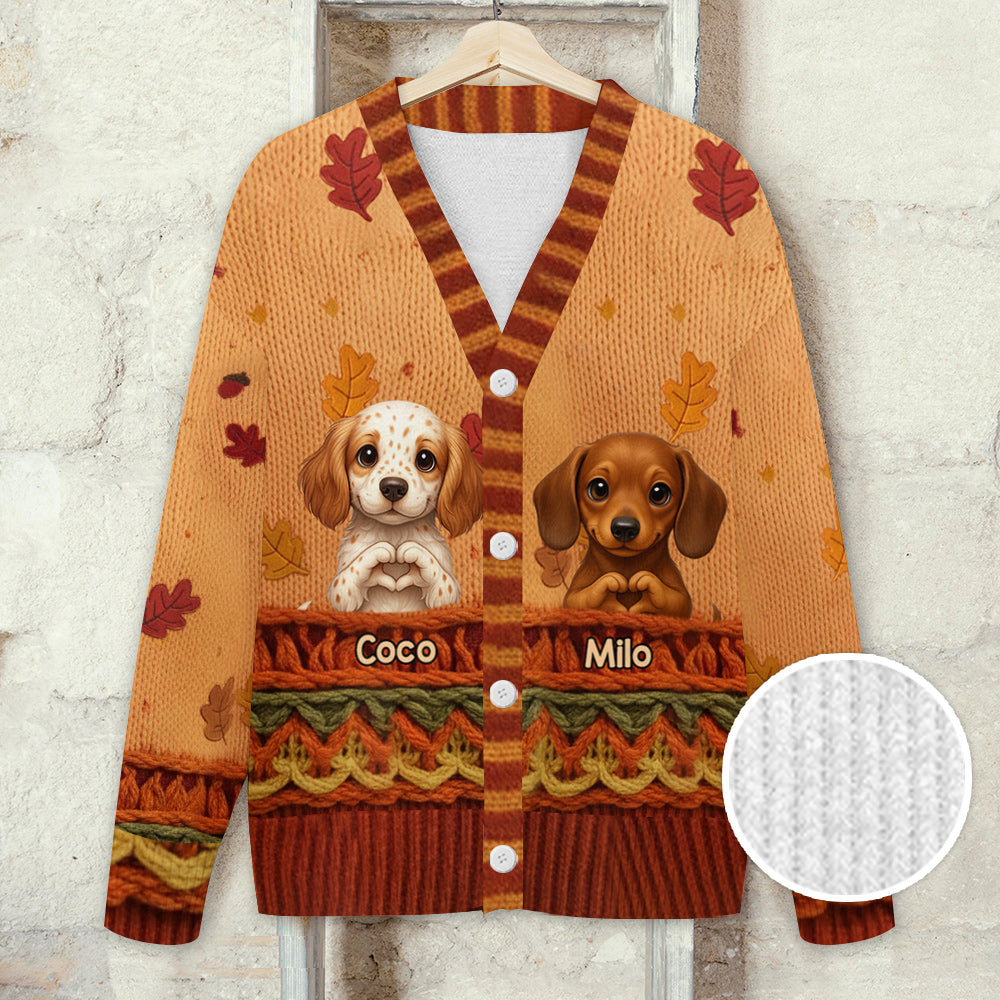 Autumn Cat And Dog - Personalized Dog Cardigan Sweater