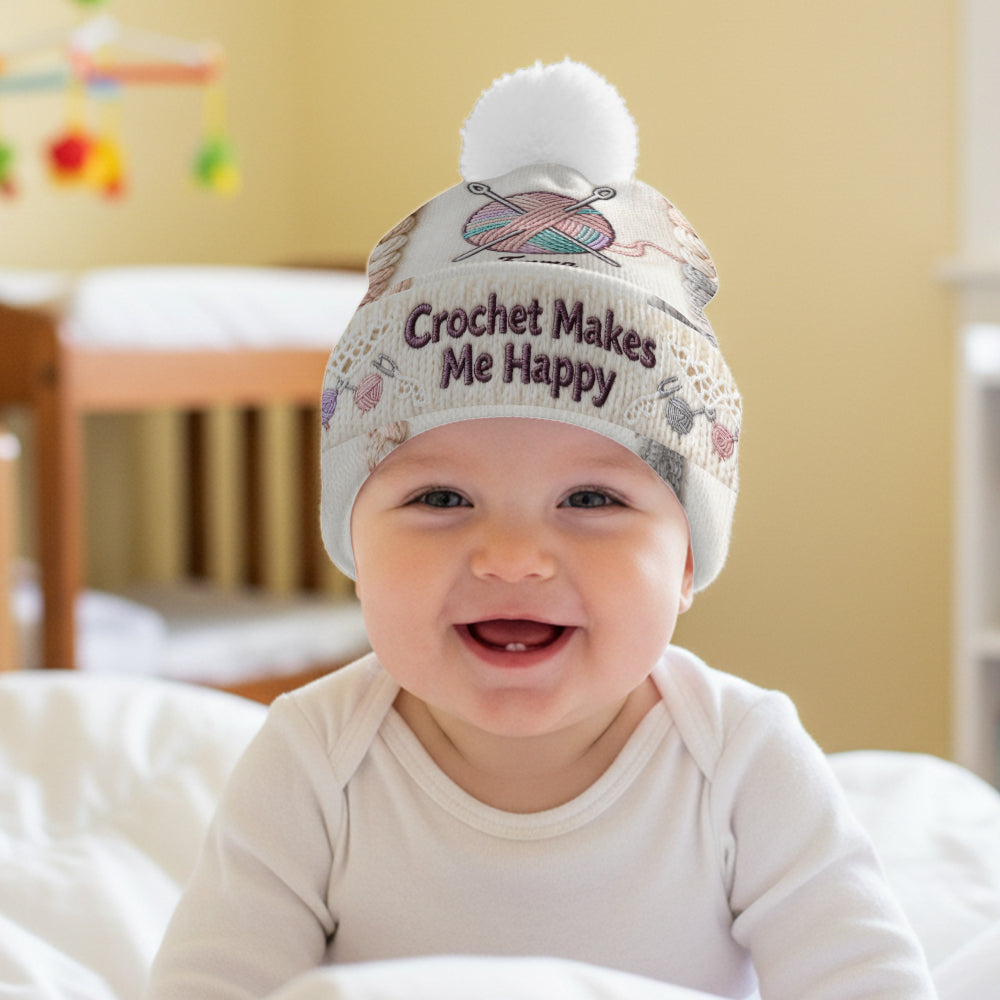 Crochet Makes Me Happy - Personalized Crocheting Beanie Hat