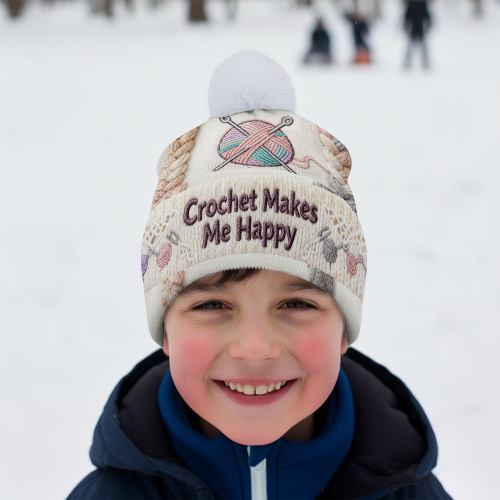 Crochet Makes Me Happy - Personalized Crocheting Beanie Hat