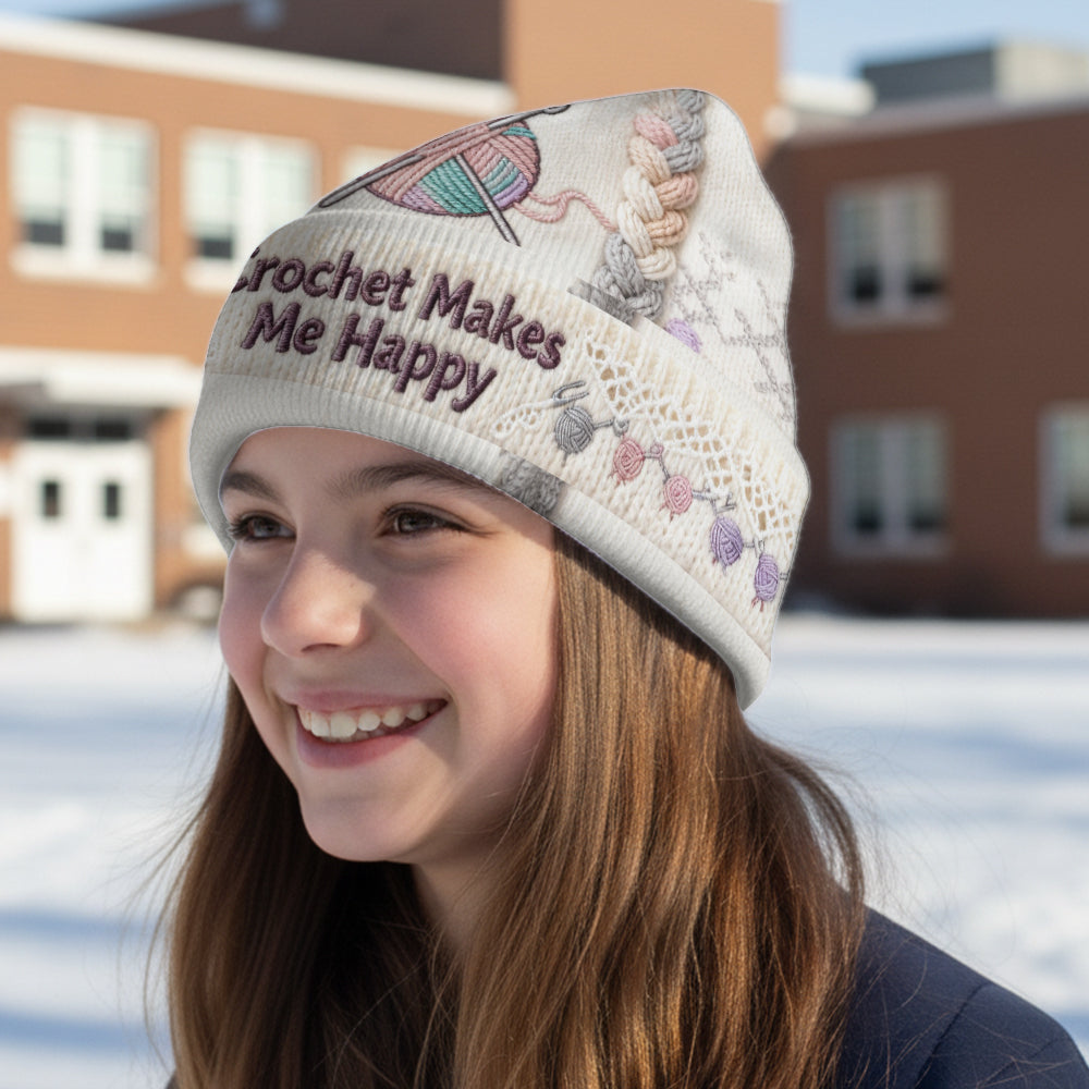 Crochet Makes Me Happy - Personalized Crocheting Beanie Hat