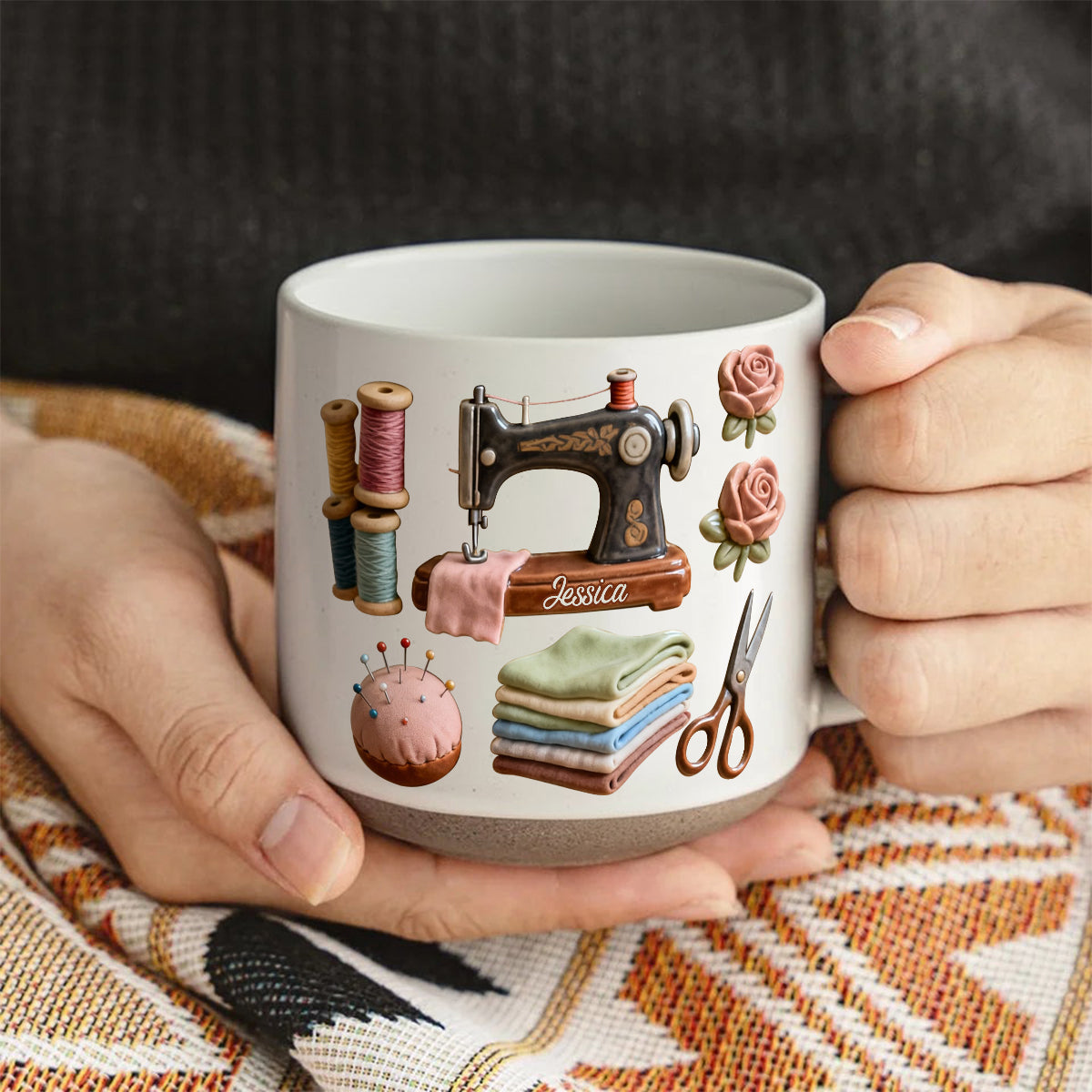 Love Sewing - Personalized Sewing Printed Pottery Mug