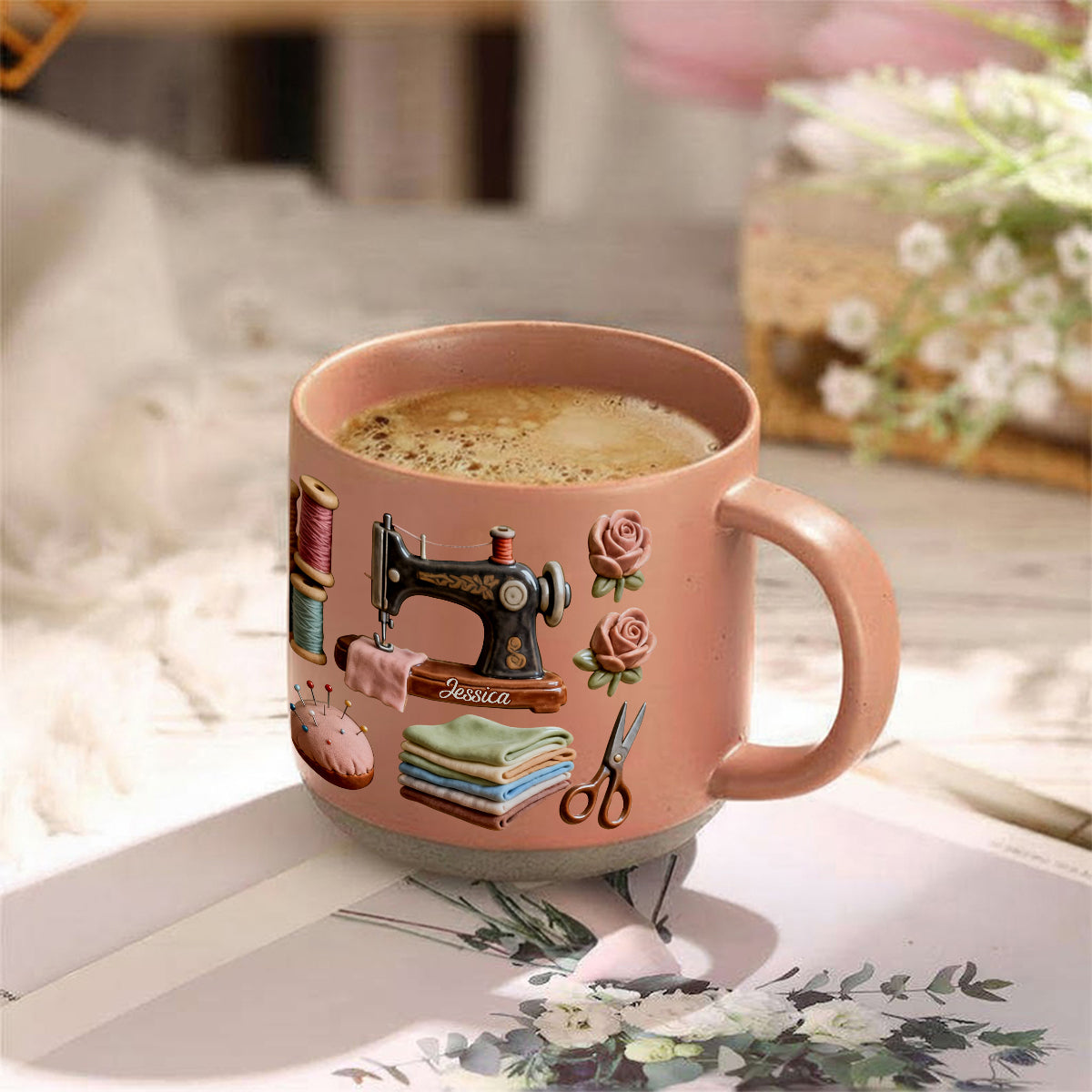 Love Sewing - Personalized Sewing Printed Pottery Mug