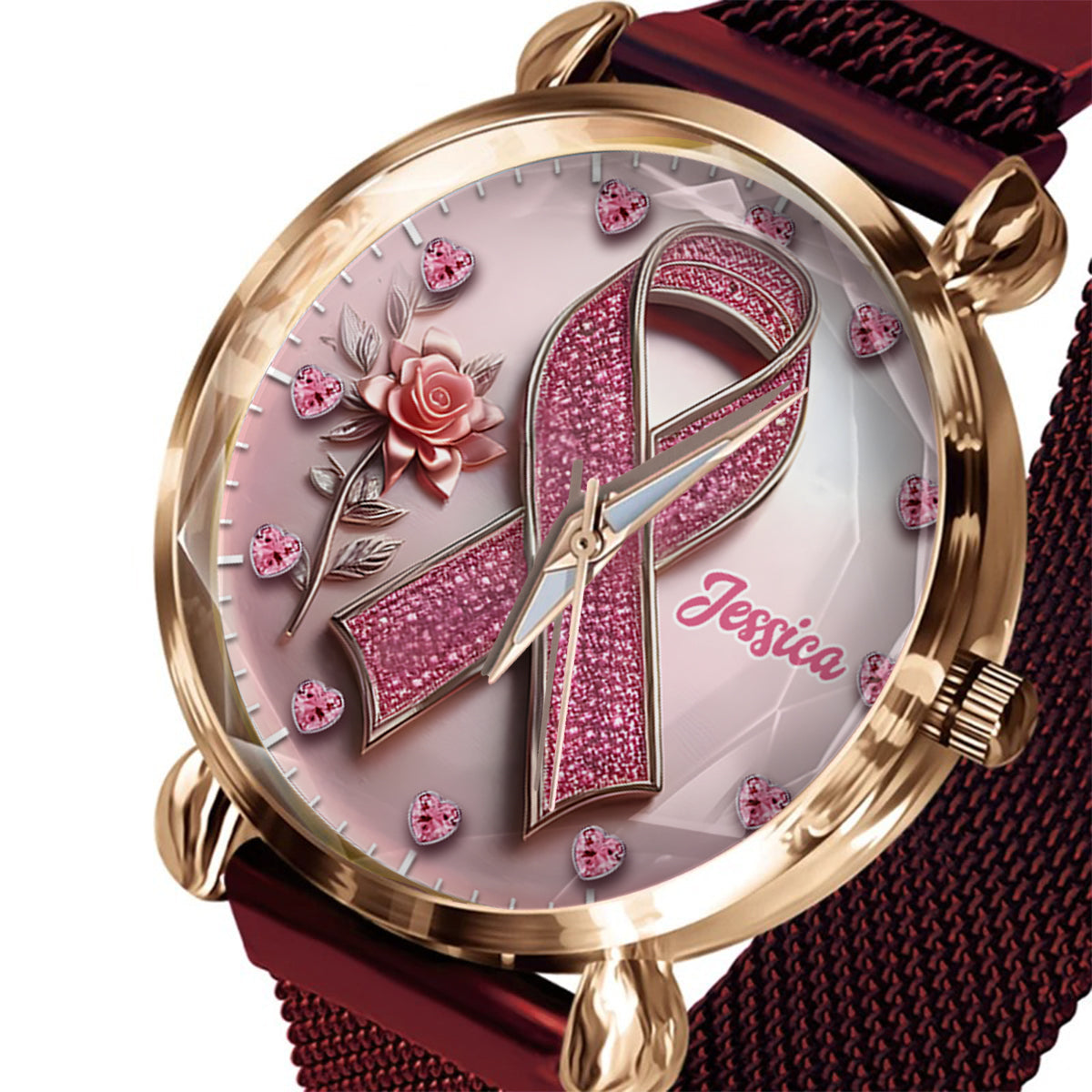 Faith Hope Love - Personalized Breast Cancer Awareness Women Hand Watch
