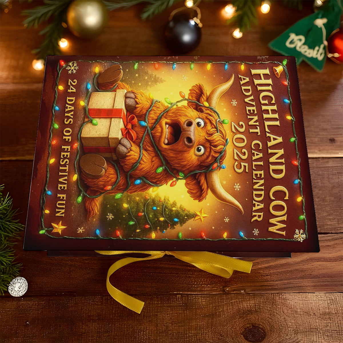 Highland Cow Advent Calendar 2025 - Highland Cow Folded Advent Calendar With Ornaments