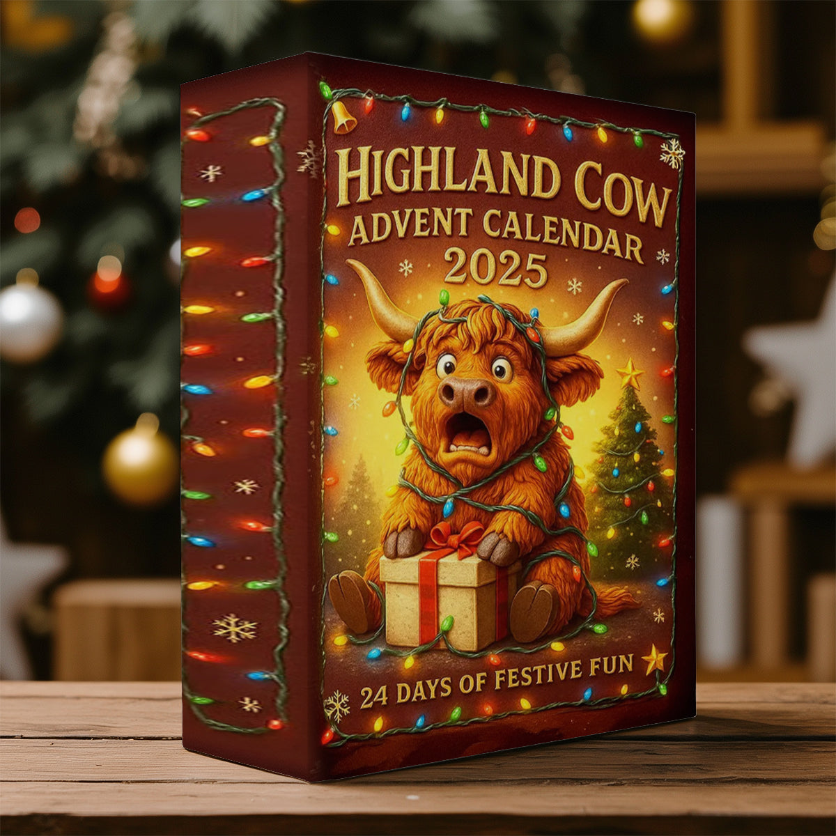 Highland Cow Advent Calendar 2025 - Highland Cow Folded Advent Calendar With Ornaments
