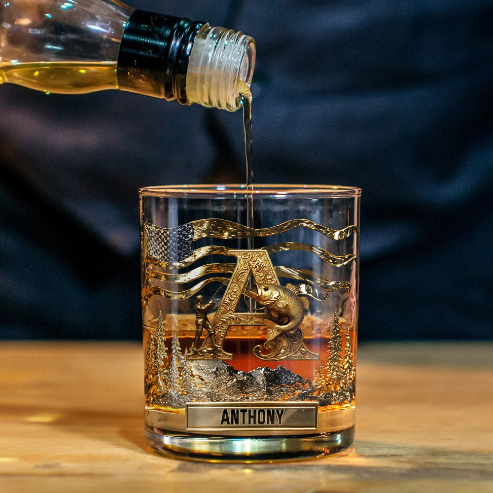 Alphabet Initial For Fishing Lovers - Personalized Fishing Whiskey Glass