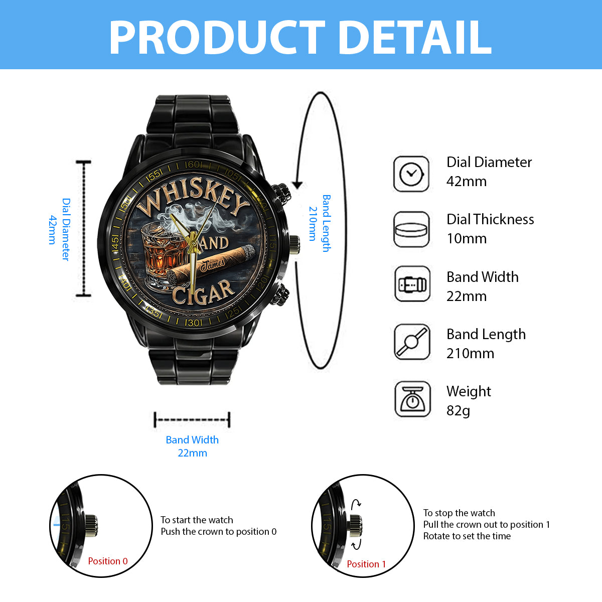 Whiskey And Cigar - Personalized Whisky Hand Watch