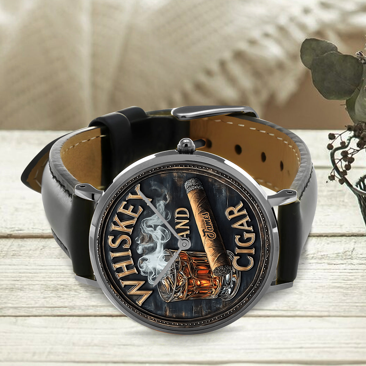 Whiskey And Cigar - Personalized Whisky Hand Watch