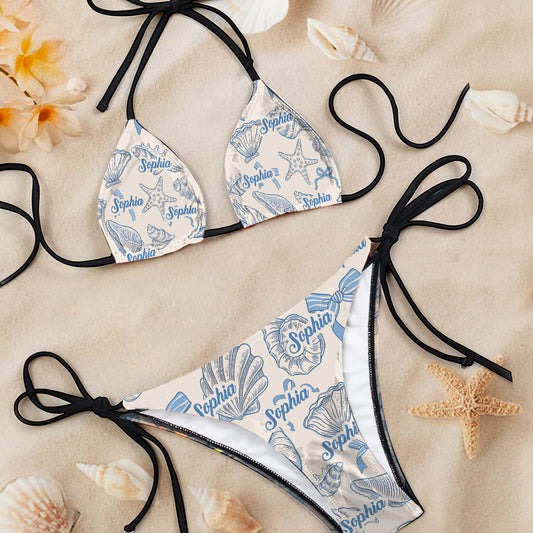 Coastal Coquette - Personalized Sea Lover Triangle Bikini Swimsuit