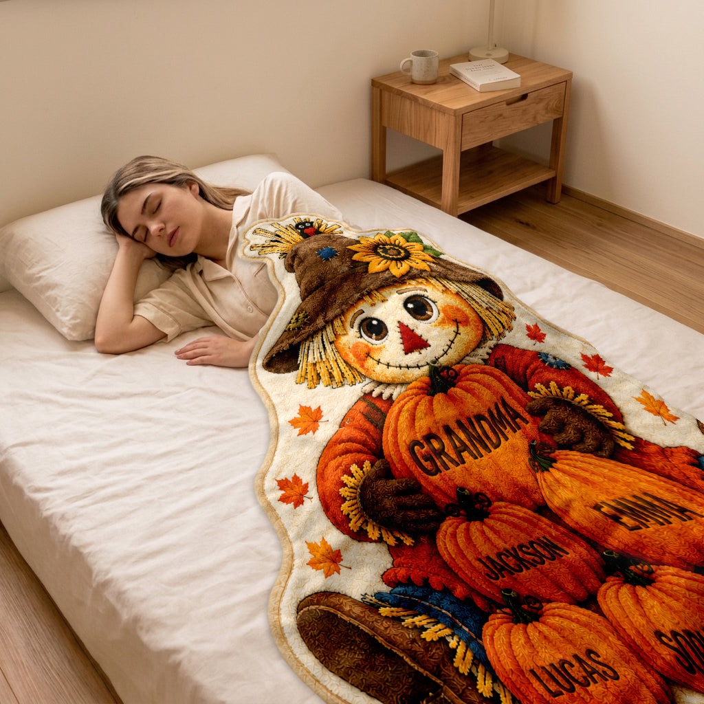 Grandma, Nana's Little Pumpkins - Personalized Grandma Shaped Fleece Blanket