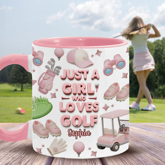 Just A Girl Who Loves Golf - Personalized Golf Accent Mug