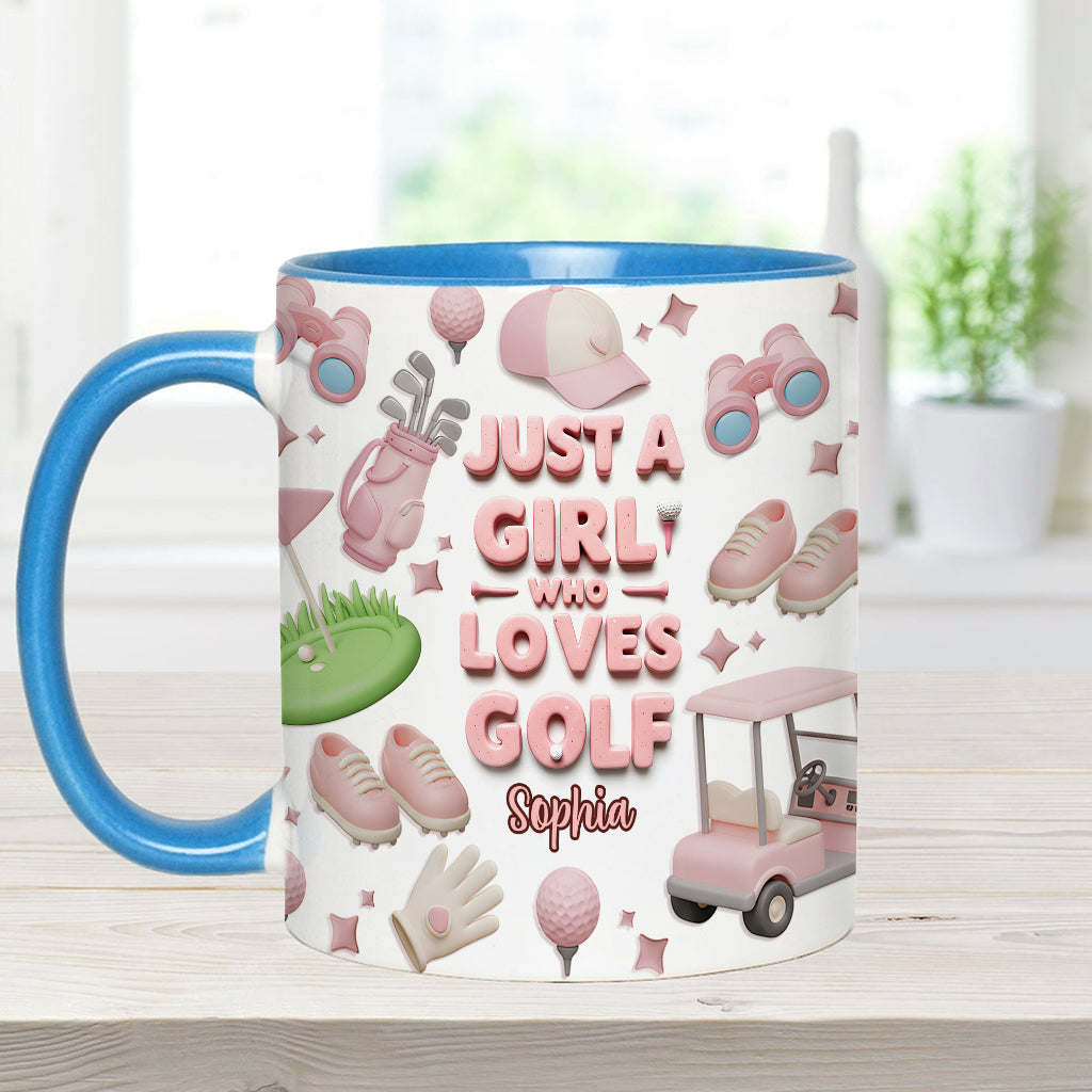 Just A Girl Who Loves Golf - Personalized Golf Accent Mug