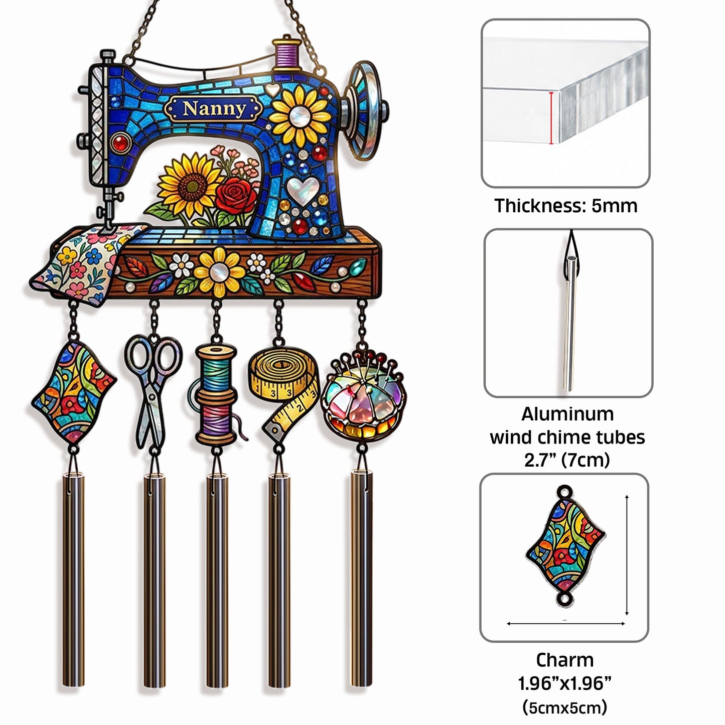 Sewing Is My Therapy - Personalized Sewing Wind Chime With Charm