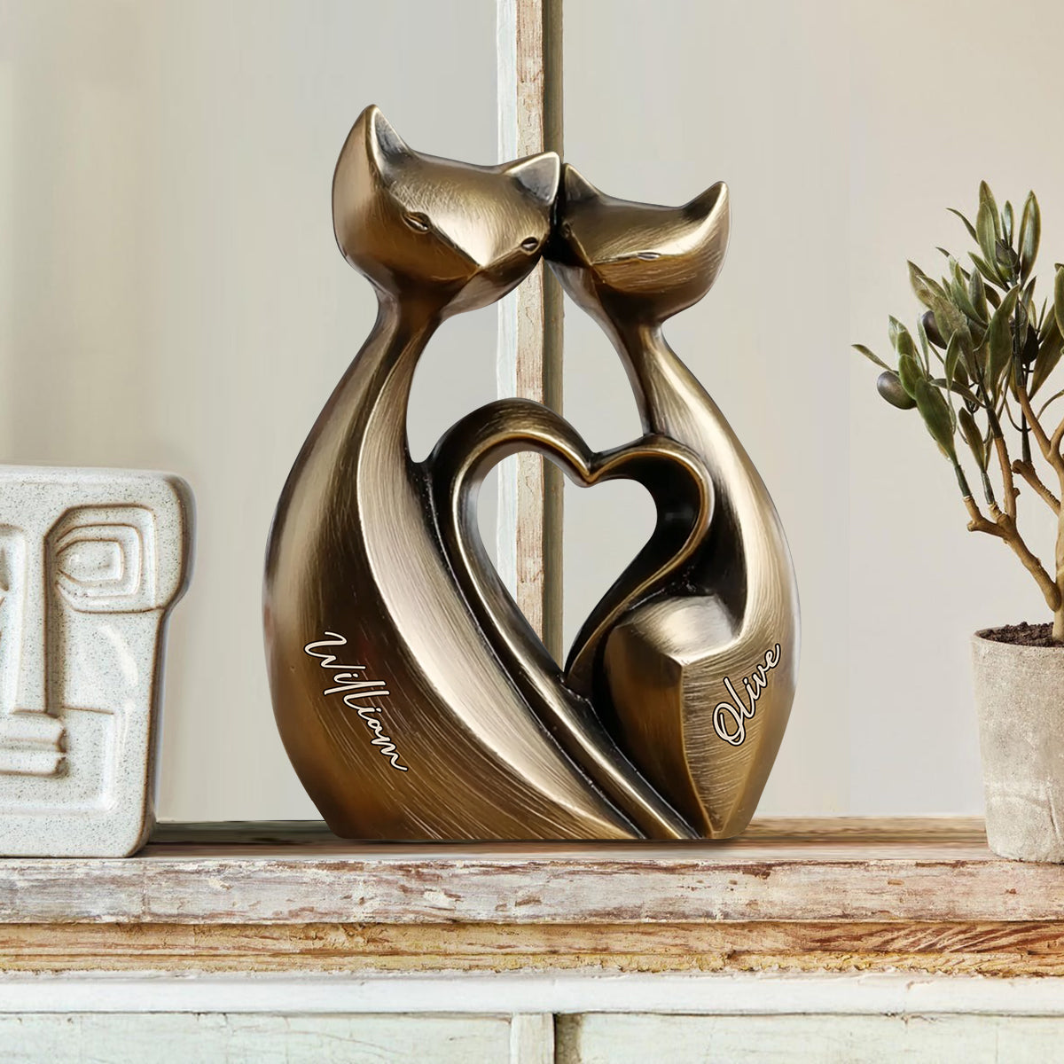 Anniversary Gifts Couple Cat - Personalized Couple Custom Shaped Wood Plaque