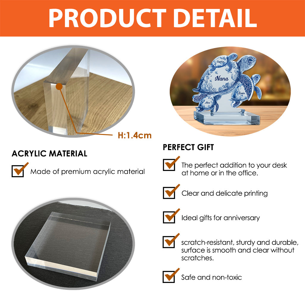 Turtle Gift For Grandma Mom - Personalized Mother Custom Shaped Acrylic Plaque