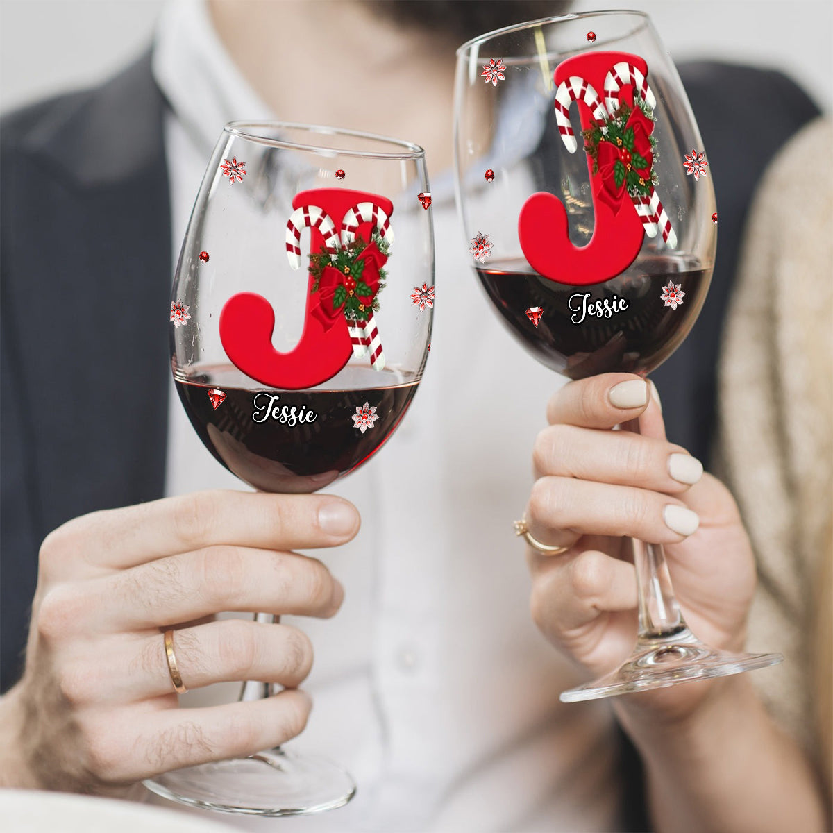 Merry Christmas - Personalized Family Wine Glass With Long Stem