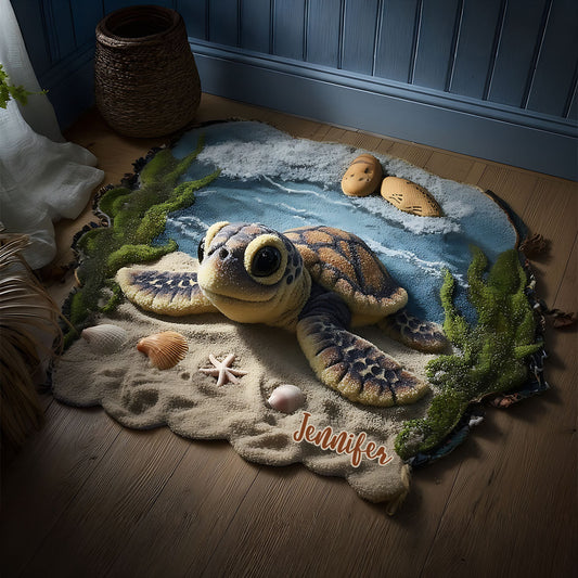 Sea You Soon - Personalized Turtle Non-Slip Tufted Rug