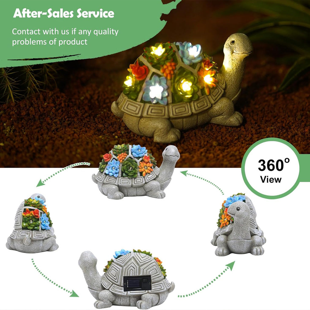 Outdoor Garden Solar Statues Turtle with Succulent and 7 LED Lights