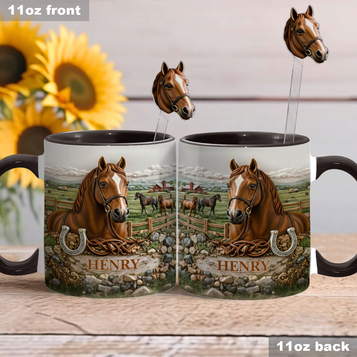 Horse Lover Gift - Personalized Horse Set Accent Mug with Acrylic Stirres