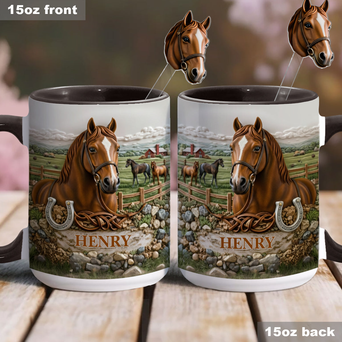 Horse Lover Gift - Personalized Horse Set Accent Mug with Acrylic Stirres