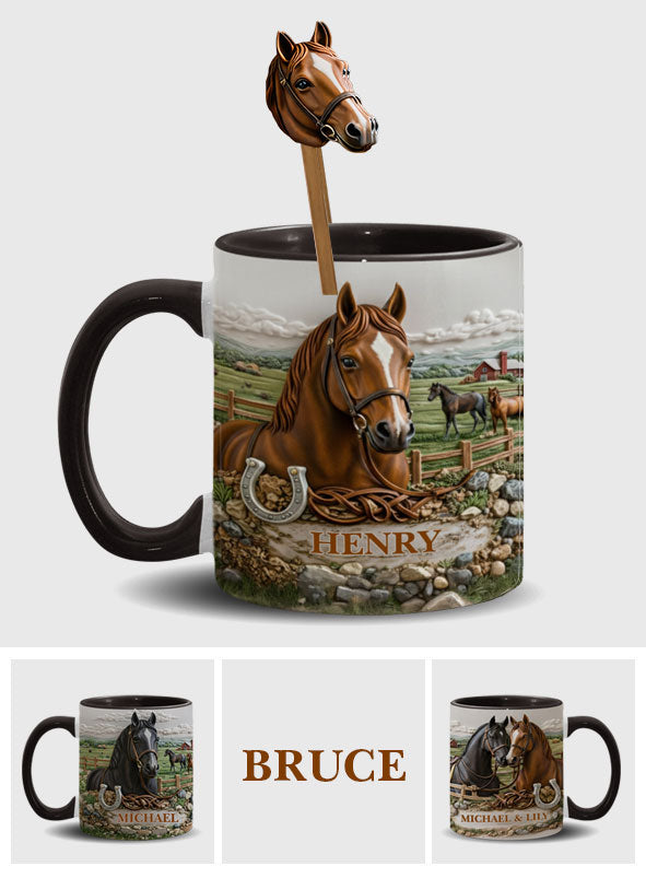 Horse Lover Gift - Personalized Horse Set Accent Mug with Acrylic Stirres