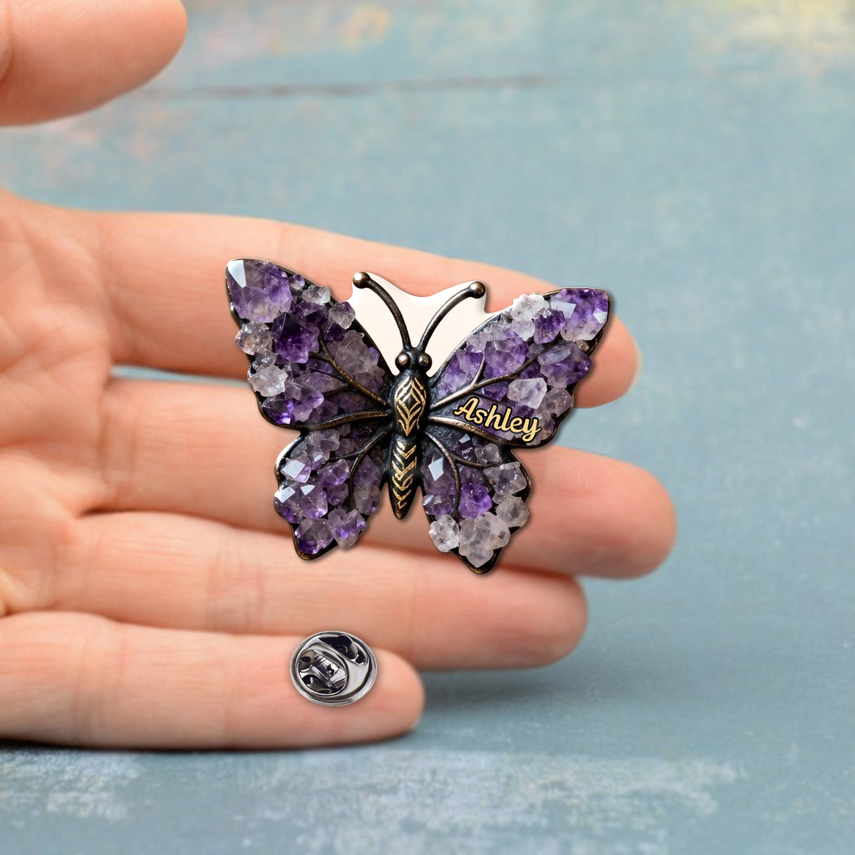Amethyst/ Pearl/ Diamond Styled Butterfly - Personalized Butterfly Pin