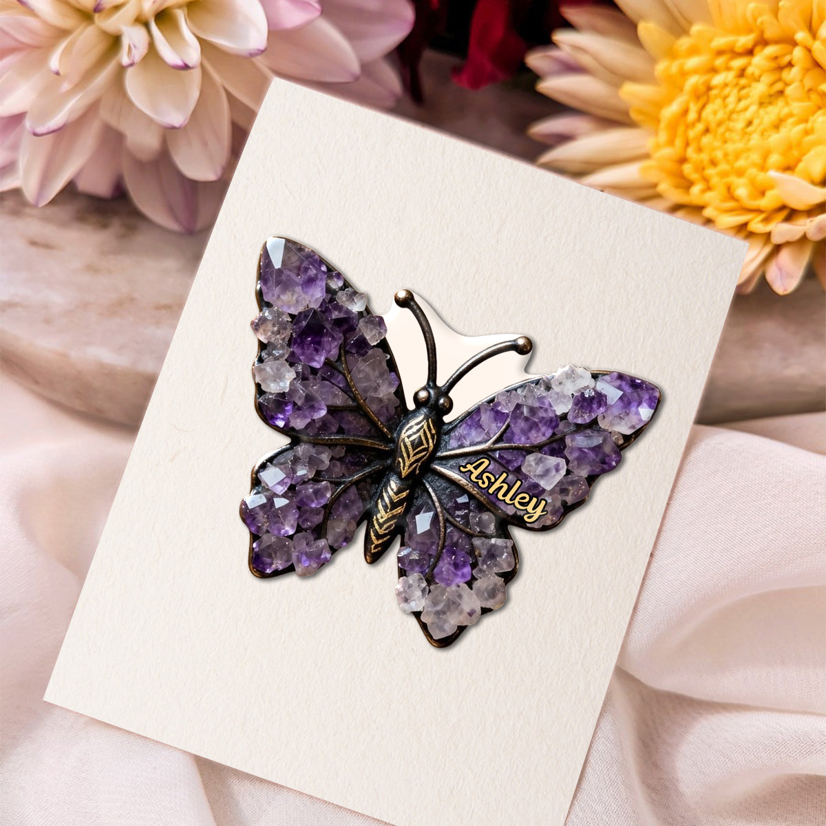 Amethyst/ Pearl/ Diamond Styled Butterfly - Personalized Butterfly Pin