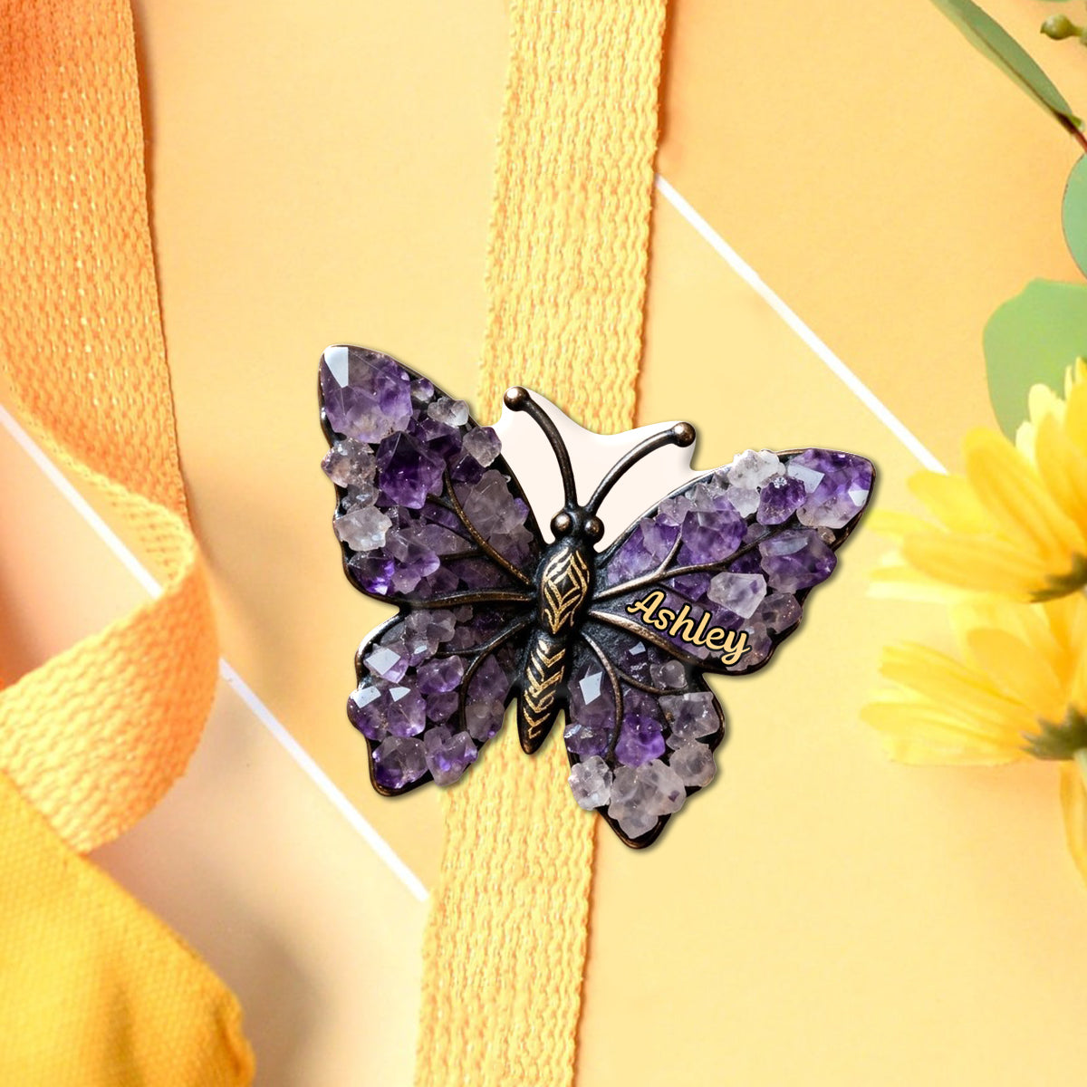 Amethyst/ Pearl/ Diamond Styled Butterfly - Personalized Butterfly Pin