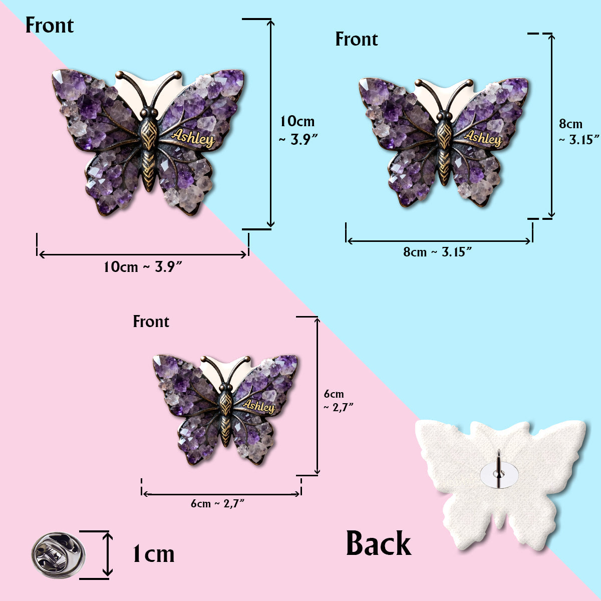 Amethyst/ Pearl/ Diamond Styled Butterfly - Personalized Butterfly Pin