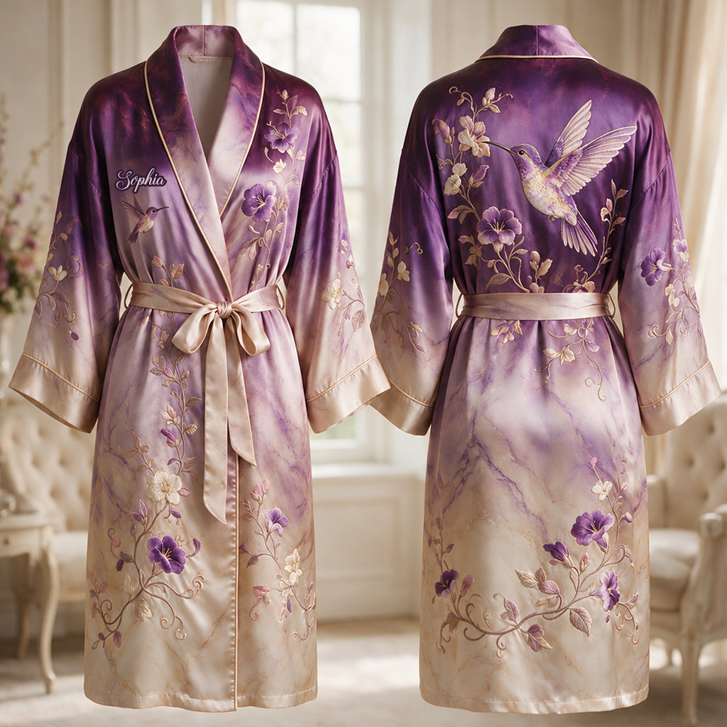 Love Hummingbird - Personalized Hummingbird Satin Robe