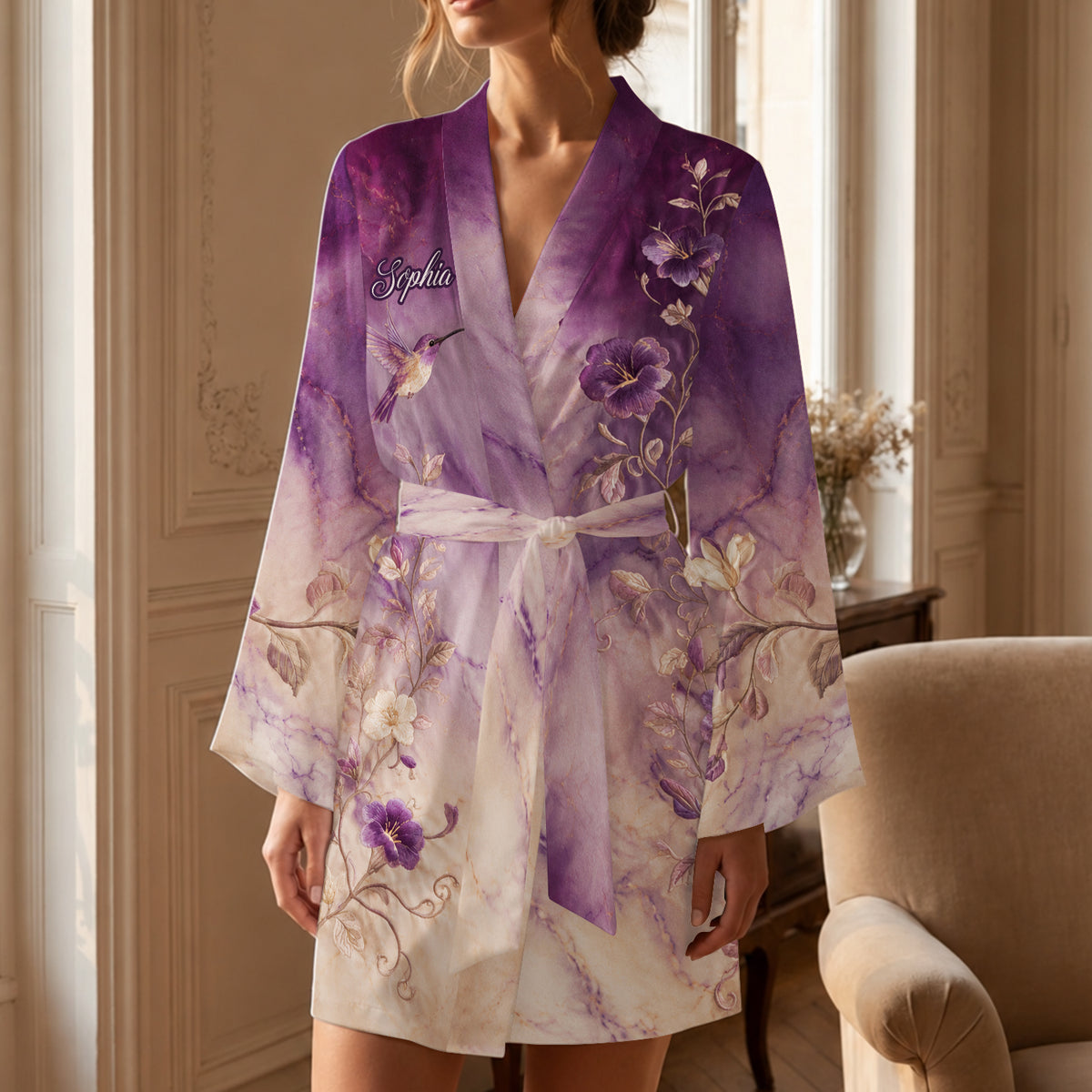 Love Hummingbird - Personalized Hummingbird Satin Robe