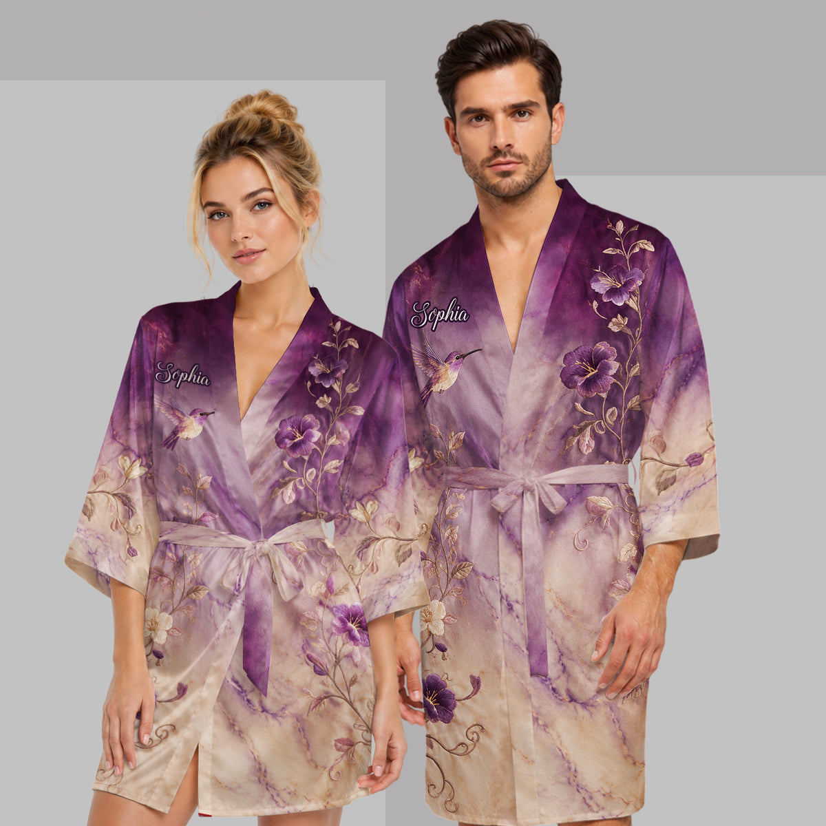 Love Hummingbird - Personalized Hummingbird Satin Robe