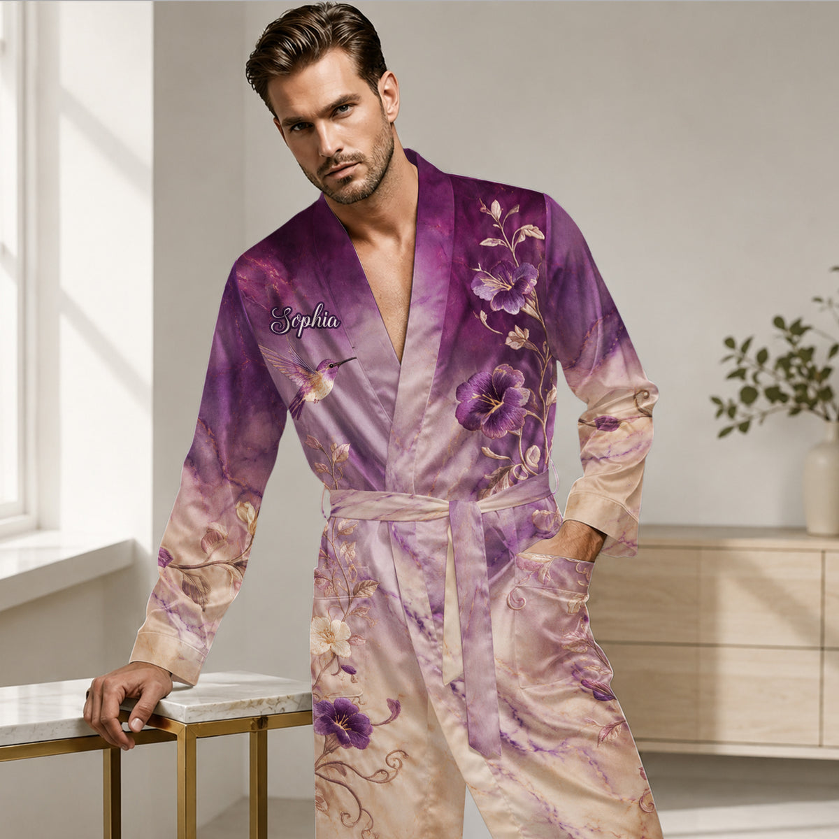 Love Hummingbird - Personalized Hummingbird Satin Robe