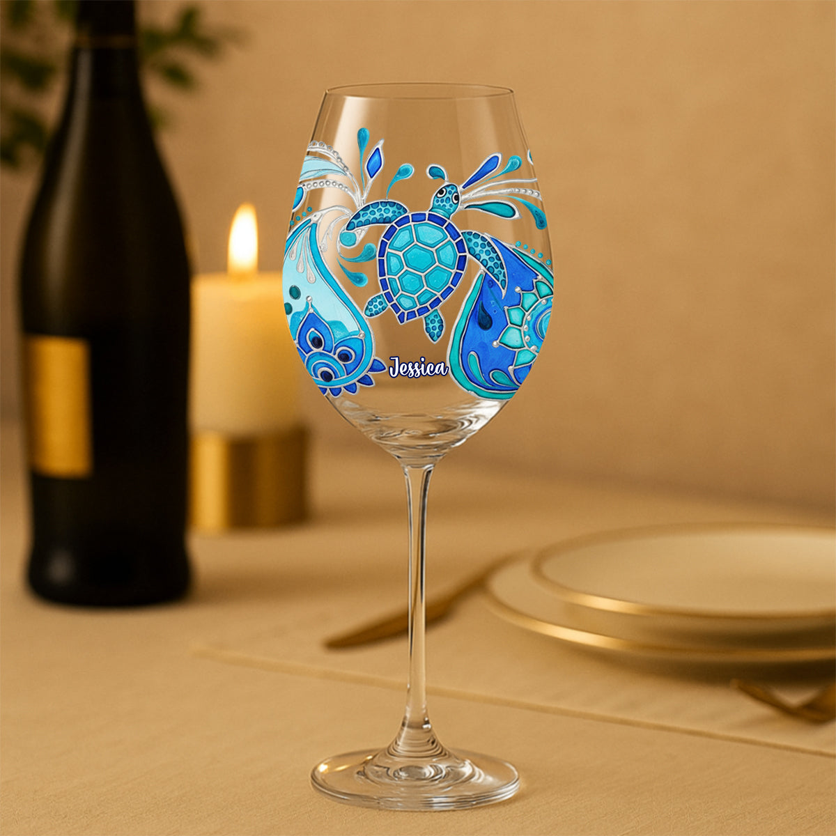 Turtle Waves - Personalized Turtle Wine Glass With Long Stem