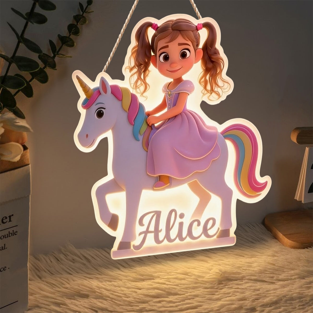 Custom Unicorn Princess From Photo - Personalized Kid LED Light Acrylic Sign