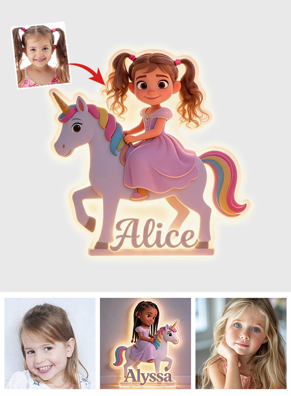 Custom Unicorn Princess From Photo - Personalized Kid LED Light Acrylic Sign