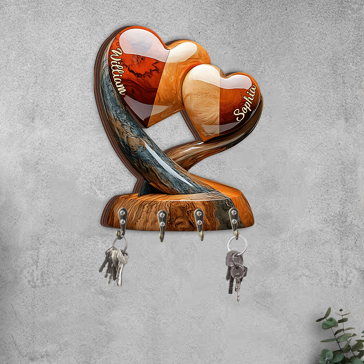 Home Sweet Home - Personalized Couple Custom Shaped Key Rack