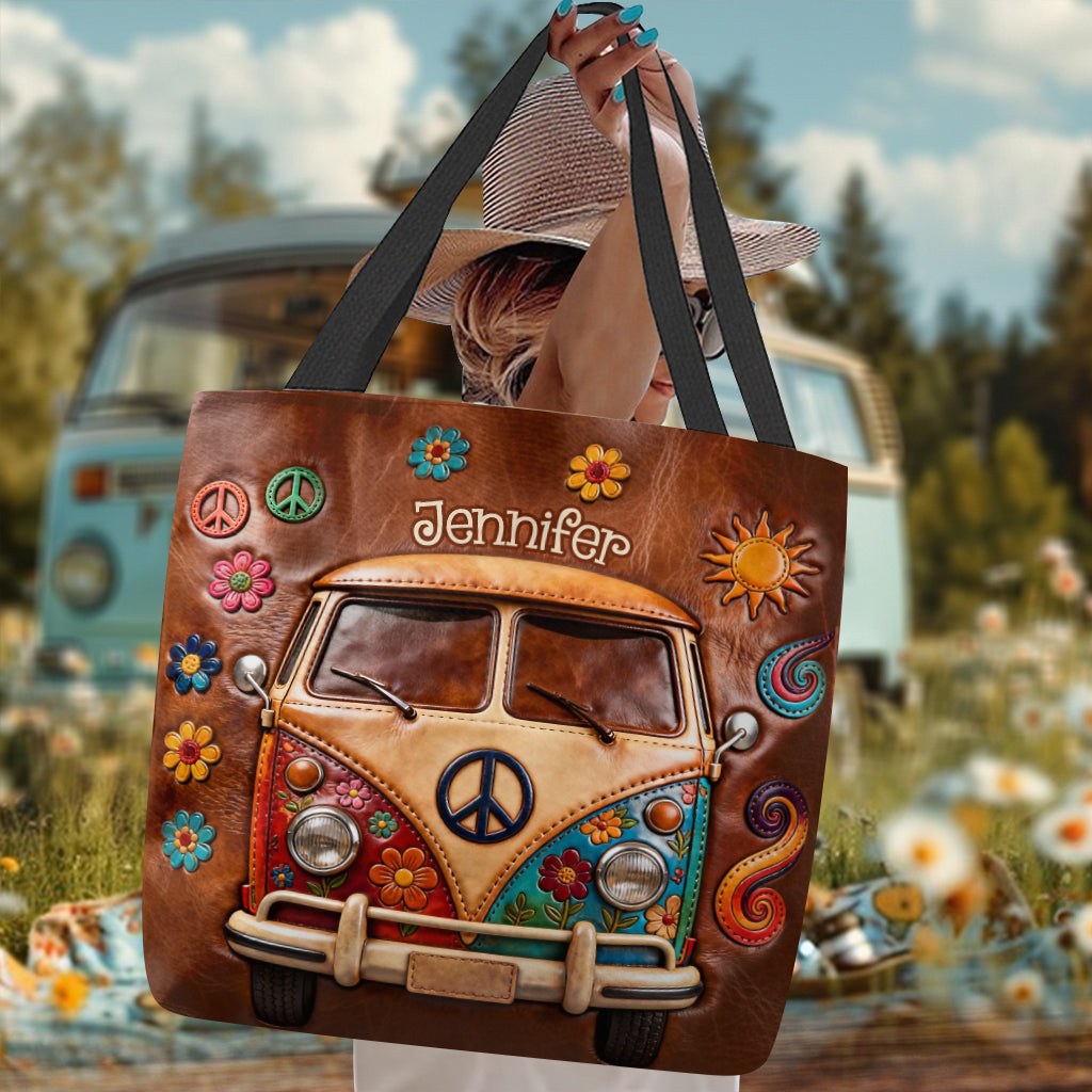 Floral Hippie Van - Personalized Hippie Tote Bag