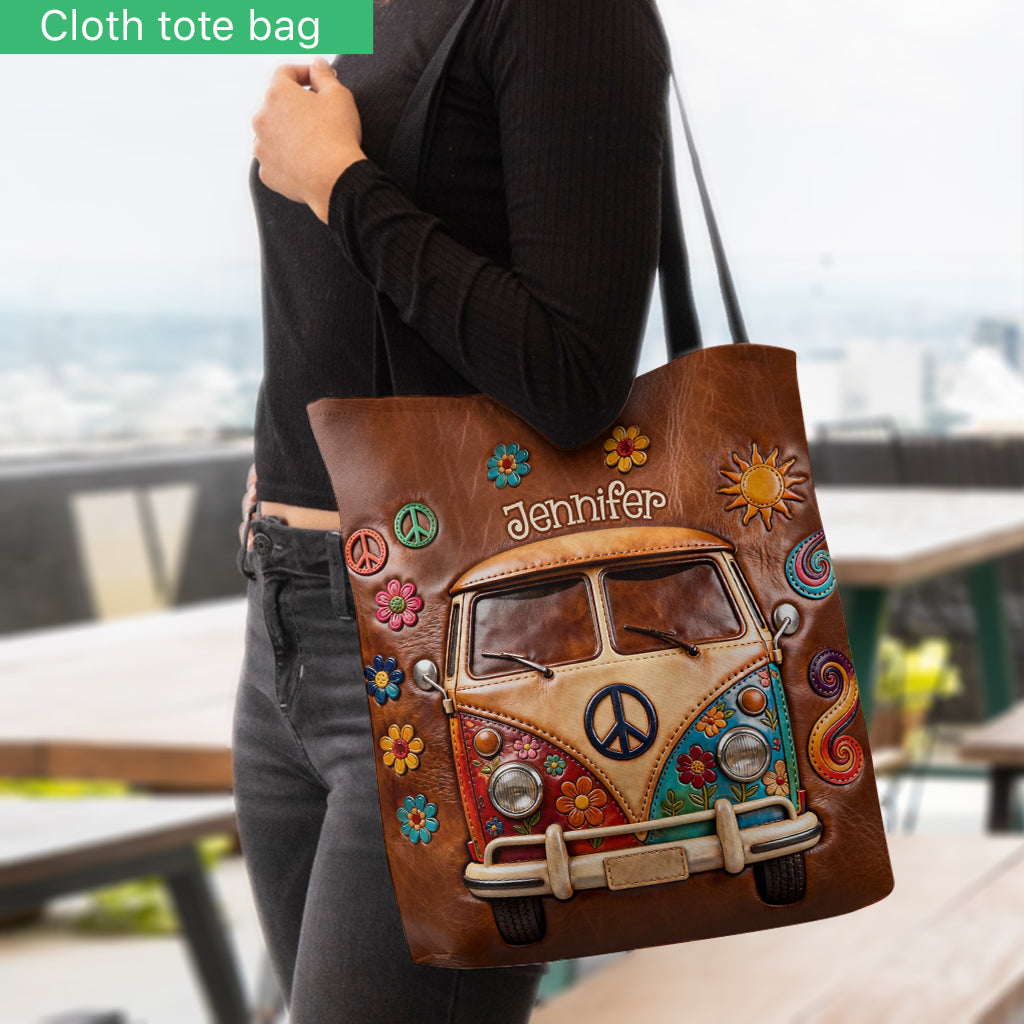 Floral Hippie Van - Personalized Hippie Tote Bag
