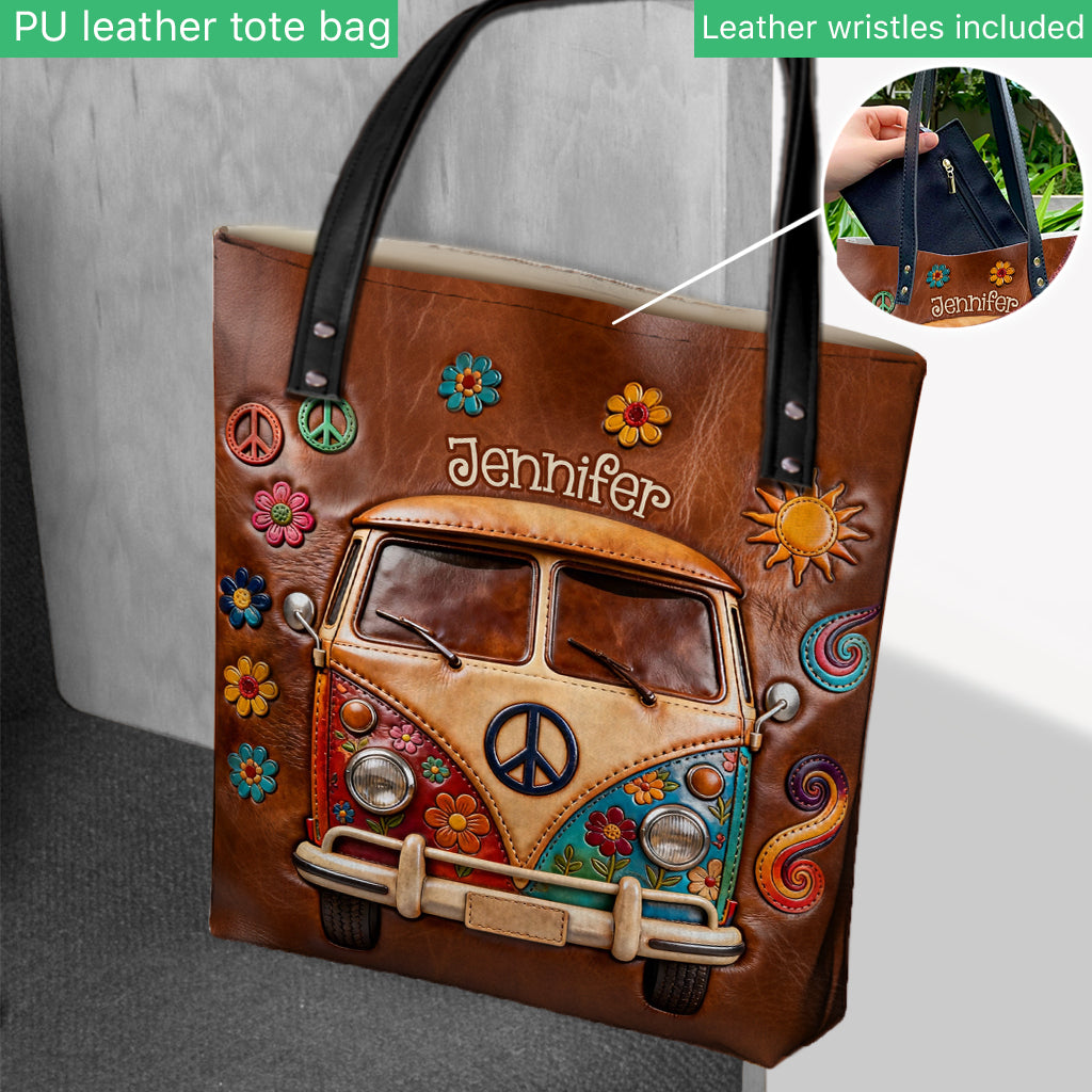 Floral Hippie Van - Personalized Hippie Tote Bag