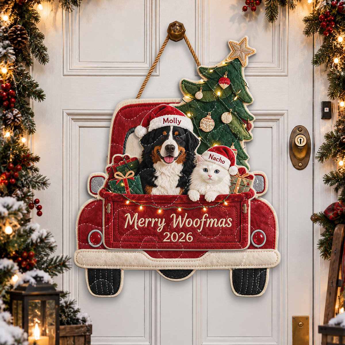 Merry Woofmas - Personalized Dog Quilted Door Hanger