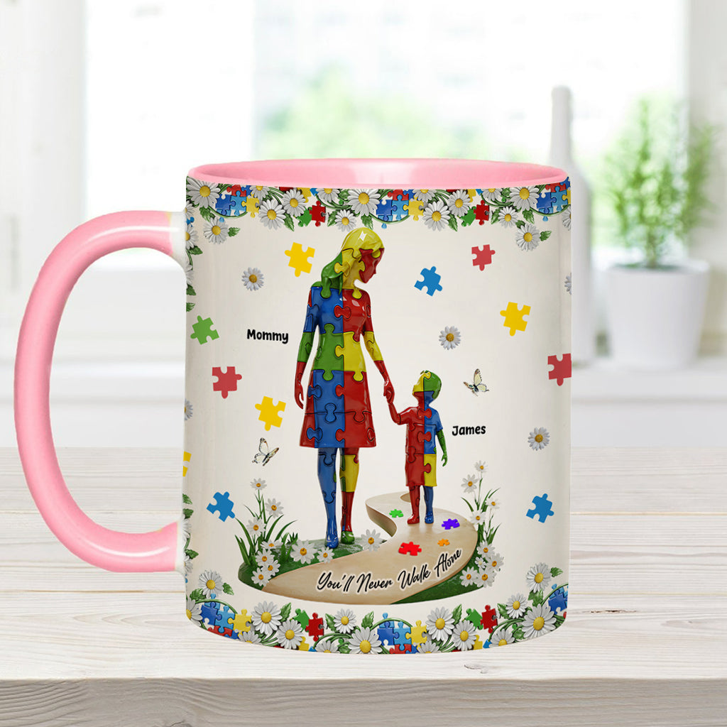 You'll Never Walk Alone - Personalized Autism Awareness Accent Mug