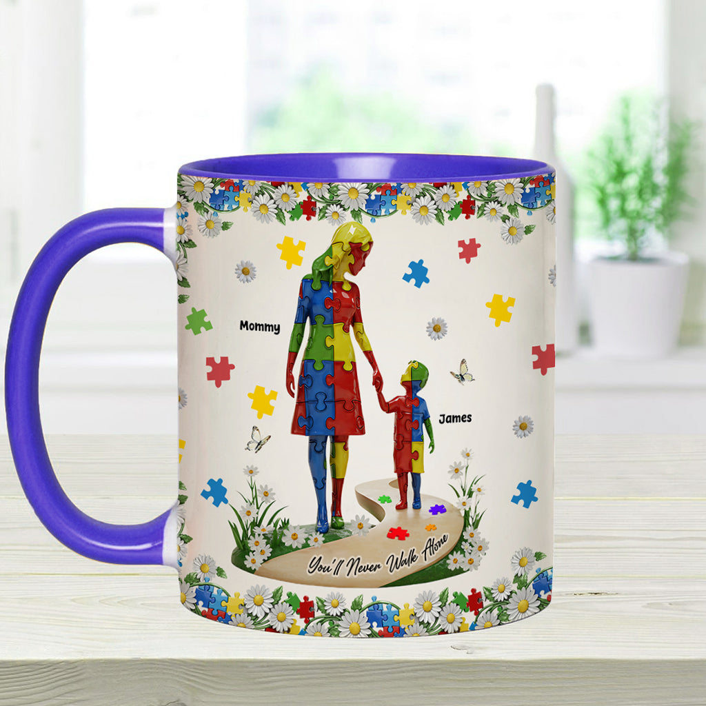 You'll Never Walk Alone - Personalized Autism Awareness Accent Mug