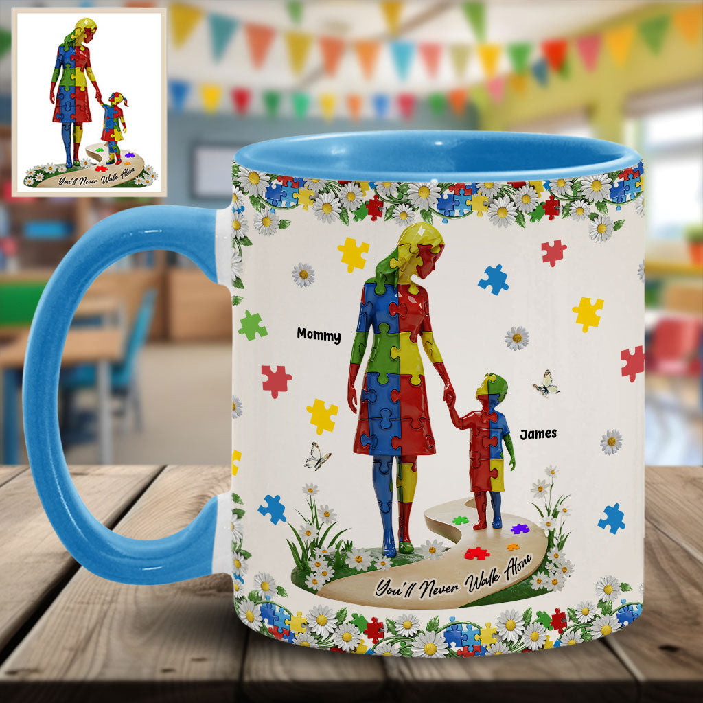You'll Never Walk Alone - Personalized Autism Awareness Accent Mug
