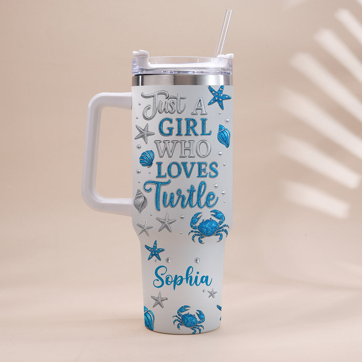 Just A Girl Who Loves Turtle - Personalized Turtle Tumbler With Handle