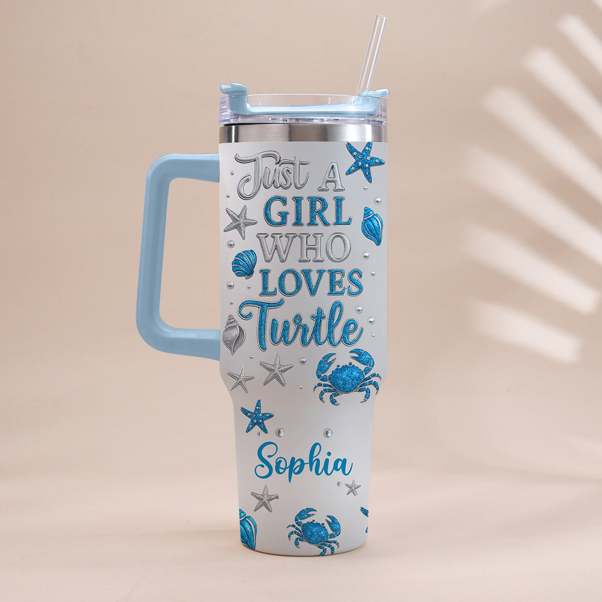 Just A Girl Who Loves Turtle - Personalized Turtle Tumbler With Handle