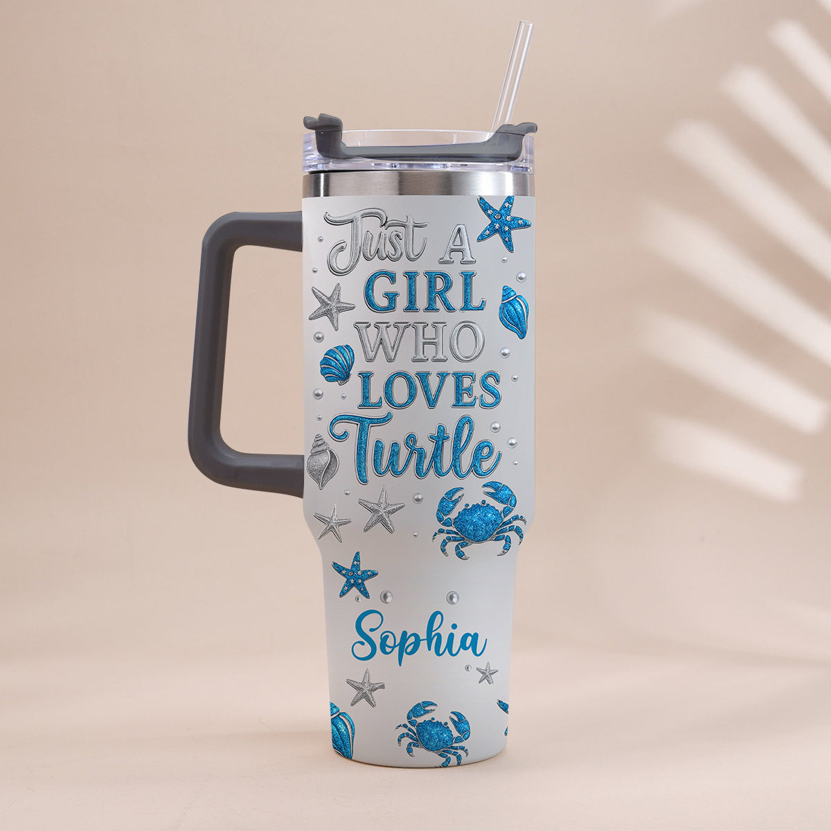 Just A Girl Who Loves Turtle - Personalized Turtle Tumbler With Handle