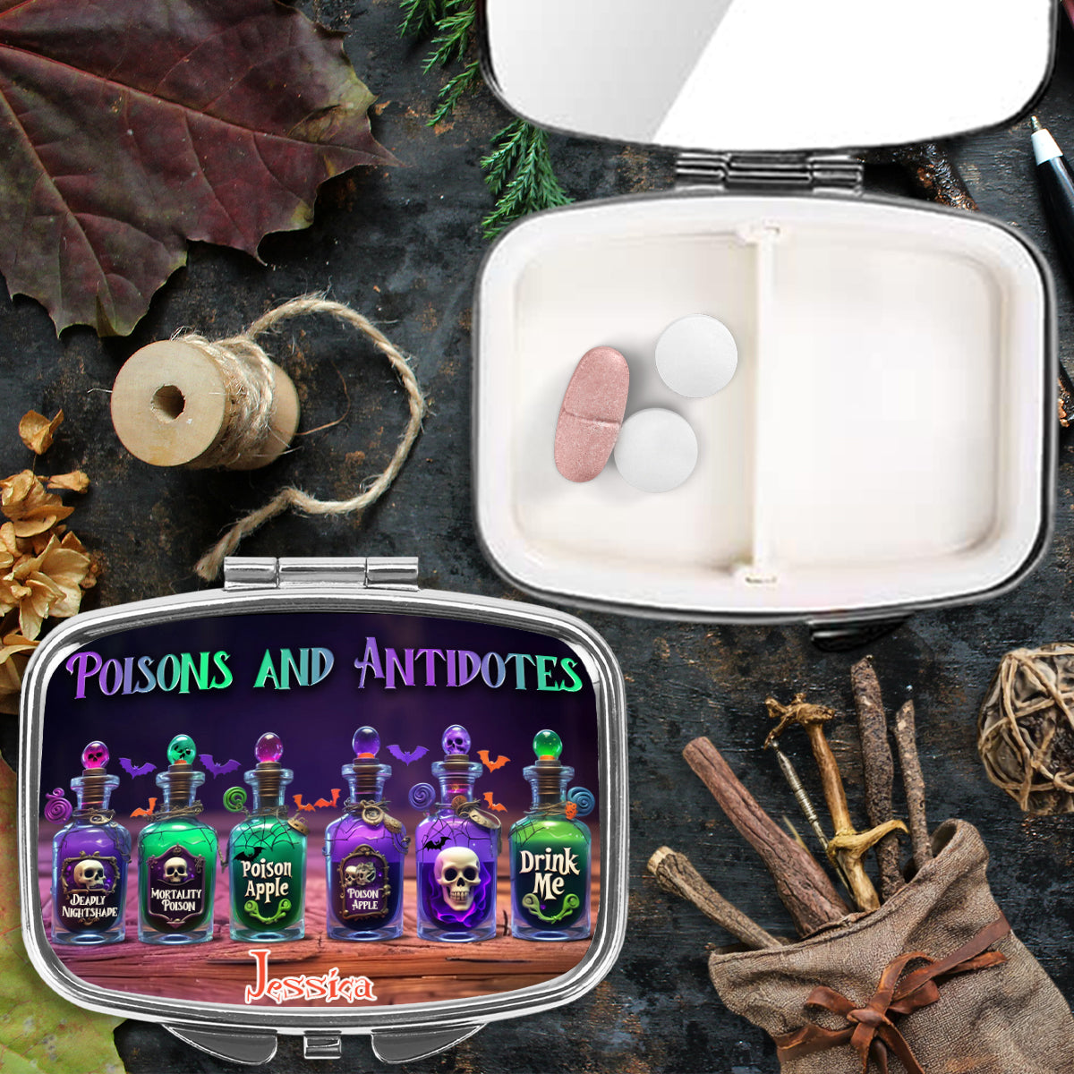 Poisons And Antidotes - Personalized Witch Pill Organizer Box