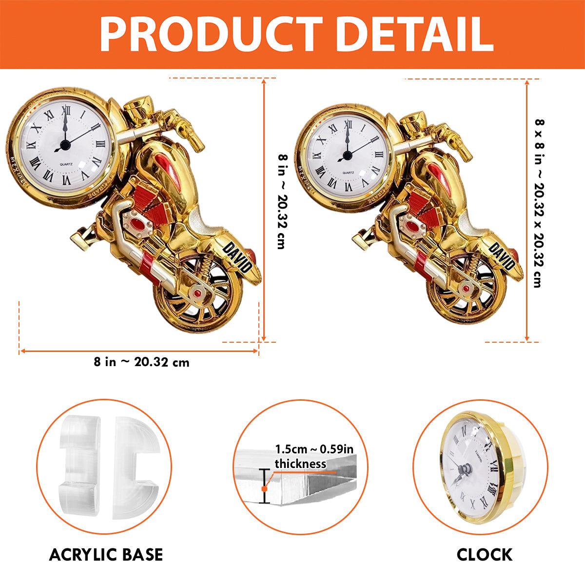 Time To Ride Motorcycle - Personalized Biker Acrylic Clock Plaque